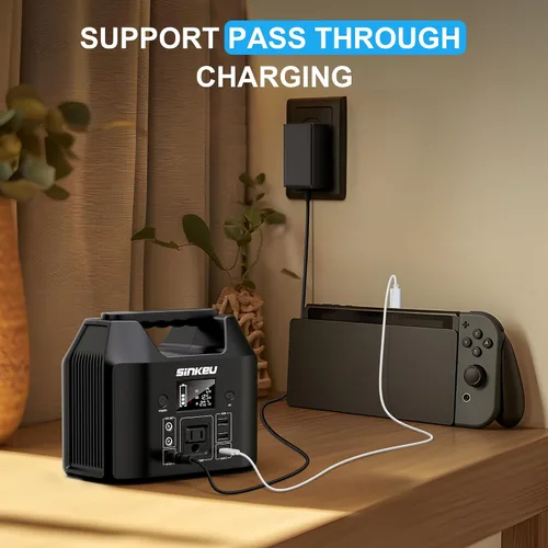 Miniatura 8 de Estación de energía portátil SinKeu de 122.8 Wh, generador solar de batería LiFePO4 para uso doméstico, banco de energía de 150 W con salida de CA