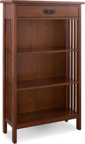 Miniatura 7 de Leick Home Ironcraft Estantería de madera maciza, 1 cajón, 2 estantes, herrajes ennegrecidos, lados de listones, fácil montaje, negro lavado, 12