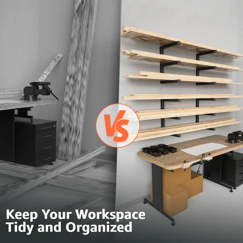 Miniatura 4 de YYR Organizador de madera y estante de almacenamiento de madera, estante de metal resistente con 6 niveles que soporta hasta 1200 libras, uso