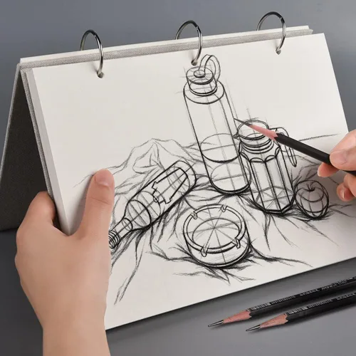 Cuaderno de dibujo de hojas sueltas recargable, cuaderno de bocetos en espiral, cuaderno de bocetos de lino, tapa dura, 120 páginas, 160 GSM (L)