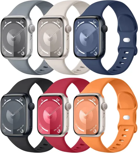 Miniatura 14 de Maledan Paquete de 6 correas compatibles con Apple Watch de 38mm 40mm 41mm 42mm 44mm 45mm 46mm 49mm, mujeres y hombres, correa deportiva de silicona