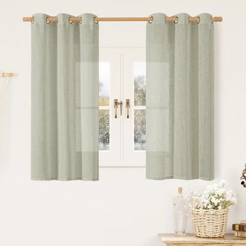 Miniatura 47 de LAMIT Cortinas de lino sintético para dormitorio, paneles filtrantes de luz, cortinas de lino con protección de privacidad con ojales para ventanas
