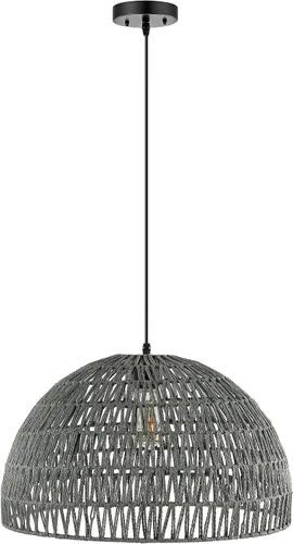 Miniatura 8 de JONATHAN Y Lámpara colgante LED de cuerda tejida bohemia moderna gris de 20 pulgadas, lámpara de techo de cúpula ajustable para isla de cocina