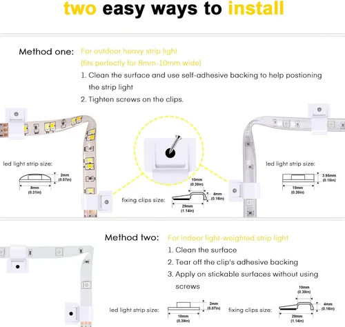 Miniatura 3 de 50 piezas de clips de montaje de tira de luz LED para exteriores autoadhesivos con tornillos, soporte de montaje, clips organizadores de cables