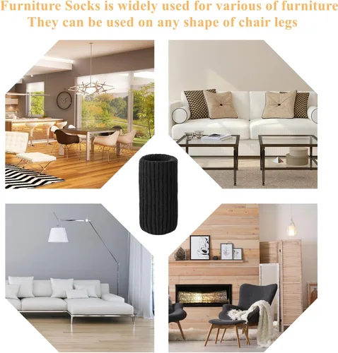 Miniatura 3 de 8 PCs Calcetines para Patas de Muebles - Calcetines Negros de Alta Elasticidad para Muebles, Protectores de Piso de Patas de Silla Tejidos, Juego