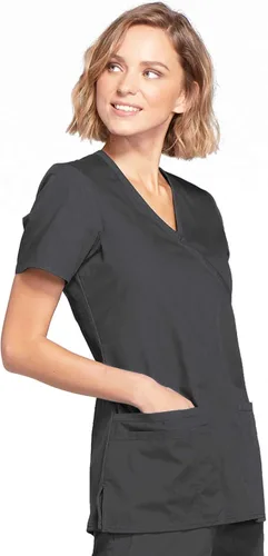 Miniatura 5 de Mujer Mock Wrap Top Workwear Originals con paneles traseros de punto acanalado WW650