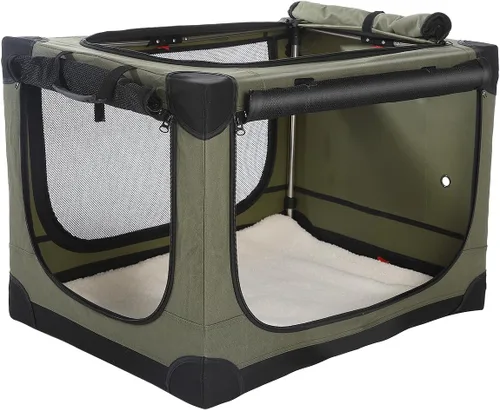 Jaula de viaje plegable para perros de 42 pulgadas, perrera portátil de 4 puertas suave para perros medianos a grandes, ventanas de malla a prueba