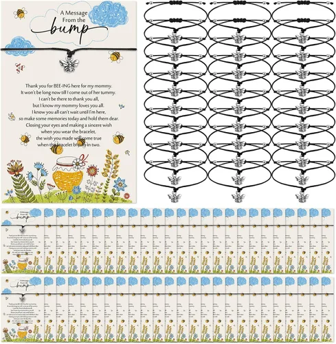 Miniatura 8 de Thyle 25 Juego de Pulseras Ajustables para Baby Shower con Mensaje de la Tarjeta de la Pancita, Huellas, Encanto para Invitados, Pulseras de Baby