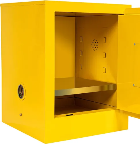 Miniatura 5 de DYRABREST Gabinete de almacenamiento de seguridad de 4 galones, gabinete de acero amarillo ignífugo y a prueba de fugas para líquidos inflamables