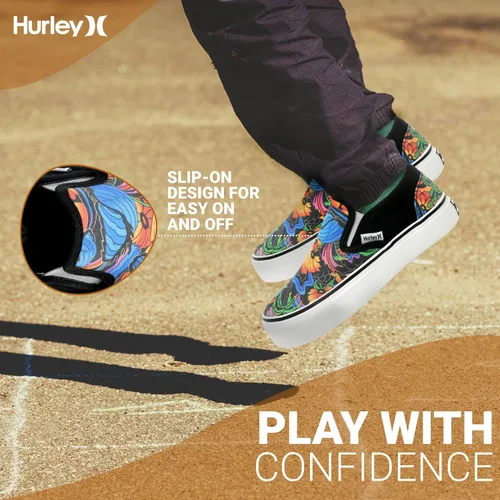 Miniatura 2 de Hurley Zapatos deportivos de lona sin cordones para niños, zapatos deportivos de corte bajo para niños y niñas, tenis casuales