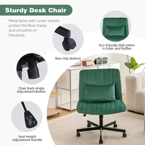 Miniatura 3 de Silla cruzada con ruedas, silla de oficina con patas cruzadas con ruedas, silla de oficina sin brazos, sillas de escritorio de terciopelo con ruedas