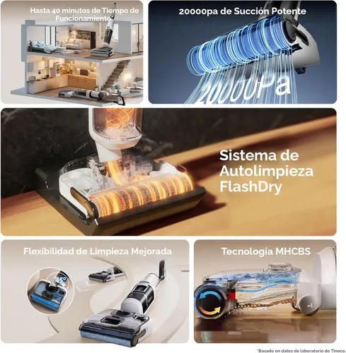 Miniatura 4 de Tineco Floor ONE Stretch S6 - Aspiradora inalámbrica en seco y húmedo, trapeador inteligente de 180°, 40 minutos de larga duración de 158 ℉ Flashdry