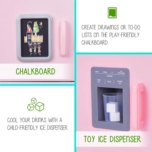 Miniatura 6 de Lil' Jumbl Juego de cocina para niños, cocina de juego de madera con tablero de tiza, teléfono de juego, toallero y dispensador de hielo, pomos