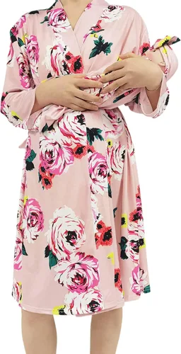 Miniatura 8 de SUFEINI Conjunto de bata de maternidad y manta de bebé a juego, bata de mamá con manta de recepción para niñas y niños