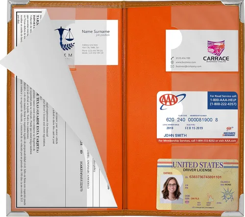Miniatura 7 de Paquete de 2 soportes para tarjetas de seguro de esquina y documentos de registro, cartera premium con cierre magnético (Tangerina)