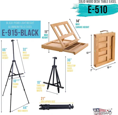 Miniatura 3 de U.S. Art Supply Juego de pintura para artistas de 133 piezas - Caballete de aluminio y madera, 24 cada uno (pinturas acrílicas, al óleo, acuarela)