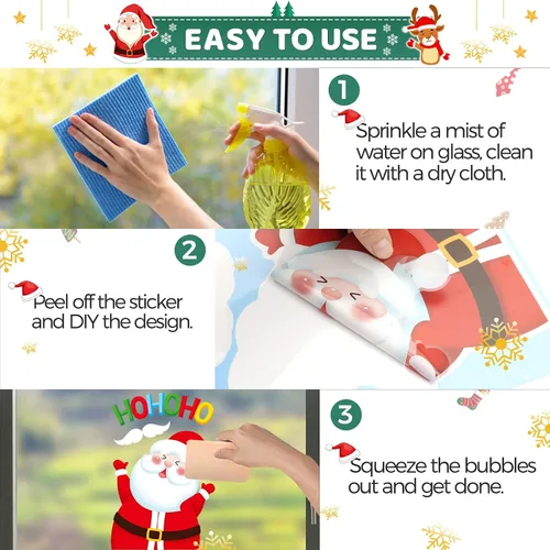 Miniatura 3 de Adhesivos de ventana de Navidad, 9 hojas de calcomanías de ventana de Navidad, Papá Noel, muñeco de nieve, reno, copo de nieve de Navidad