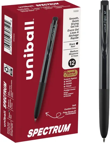 Uniball Spectrum - Bolígrafos de gel retráctiles, punta media (0.028 in), tinta negra, paquete de 12 Negro