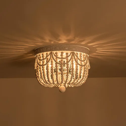 Miniatura 5 de Lámpara de techo bohemia con 4 luces de madera con cuentas de madera, lámpara de techo para dormitorio, comedor, vestíbulo, cocina, pasillo, cuarto