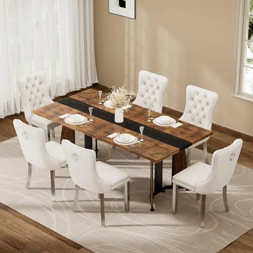 Miniatura 12 de Juego de mesa de comedor de 5 piezas con 4 sillas, mesa de comedor rectangular de madera de 71 pulgadas con sillas de comedor de terciopelo, tablero