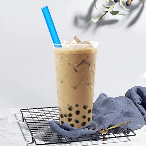 Miniatura 6 de 8 pajitas reutilizables extra anchas para batidos y boba con 1 bolsa y 2 cepillos, pajitas de plástico grandes sin BPA para batidos, té de burbujas