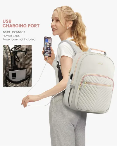 Miniatura 5 de LOVEVOOK Mochila de Viaje para Laptop Bolso para Mujeres Trabajo Negocios Bolsas de Computadora, rosa gris, 17 pulg., Mochilas de viaje