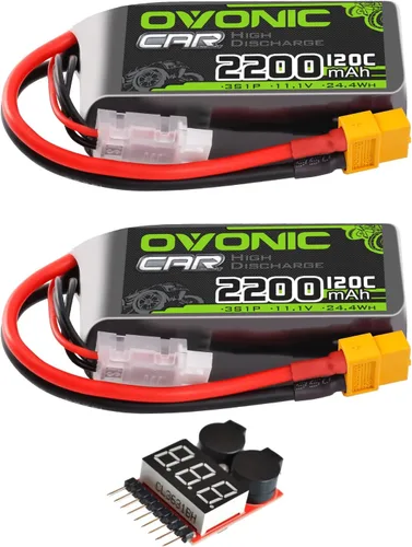 OVONIC 3S - Batería corta LiPo de 11.1 V 2200 mAh 120C con enchufe XT60 para coche RC camión, avión, helicóptero, barco, carreras, pasatiempos RC [2