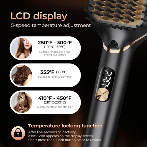 Miniatura 5 de PRITECH Cepillo para alisar el cabello iónico 250-450 °F Calefacción en ayunas anti-quemaduras y apagado automático, placas anchas de hierro plano