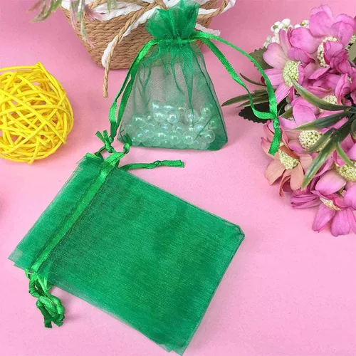 Miniatura 2 de Paquete de 50 bolsas de organza de regalo con cordón verde de 4 x 6 pulgadas para baby shower, Navidad, cumpleaños de bebé, recuerdo de fiesta