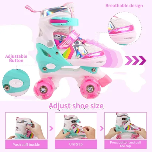 Miniatura 4 de Patines para niñas y niños, patines ajustables con ruedas iluminadas, protección completa para jugar en interiores y exteriores de los niños