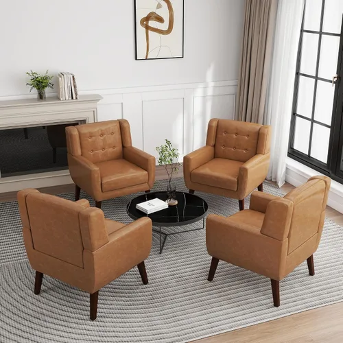 Miniatura 26 de Silla decorativa de piel sintética, moderna silla tapizada para sala de estar, cómodos asientos individuales con botones, asiento de lectura Negro