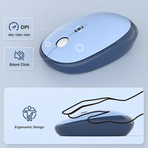 Miniatura 106 de KNOWSQT Combo de teclado y ratón inalámbrico, teclados lindos de tamaño completo estilo máquina de escribir 2.4G azul colorido - receptor USB Plug