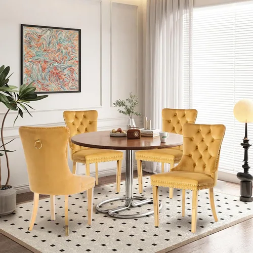 Miniatura 135 de Juego de 2 sillas de comedor tapizadas de terciopelo, sillas laterales de cocina de estilo moderno con ribete de cabeza de clavo y patas de madera