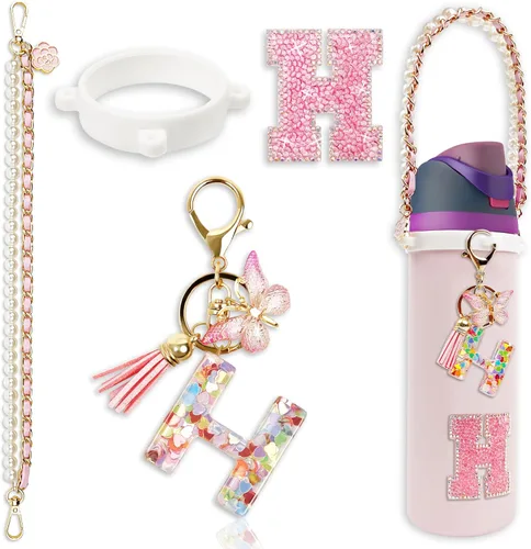 Miniatura 21 de Letter Handle Strap Accessories with Cute Initial Charm Compatible with Owala Water Bottle 24oz 32oz 40oz Owala Kids Púrpura
