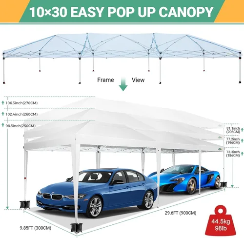 Miniatura 2 de COBIZI - Carpa plegable de 10 x 30 pies para fiestas con 8 paredes laterales, toldo instantáneo comercial impermeable, carpa de 10 x 30 pies
