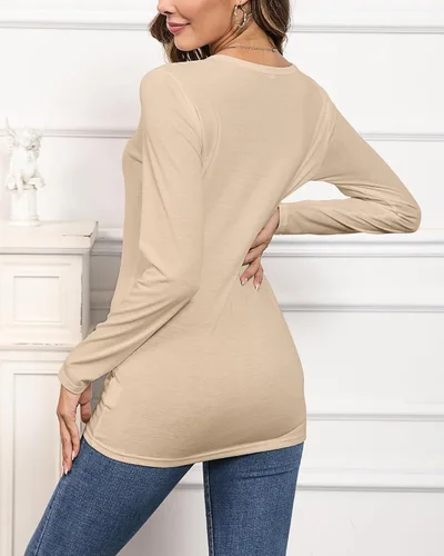 Miniatura 5 de 2 camisetas de manga larga para mujer, cuello redondo, ajustadas, básicas, blusas