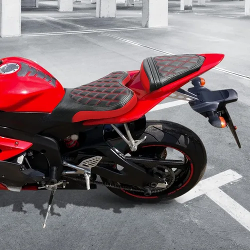Miniatura 2 de TCT-MOTORPARTS Fundas de asiento delantero y trasero de motocicleta para Yamaha YZFR6 YZF R6 YZF-R6 2006-2007 (negro y rojo #1)