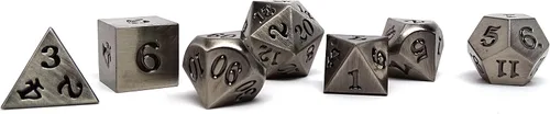 Miniatura 3 de Juego de dados de metal legendario de 7 piezas, diseños de bronce, oro, plata y cobre con fuente de firma (plata legendaria)