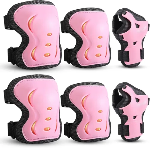 Miniatura 9 de Rodilleras para niños/jóvenes/adultos, coderas con protectores de muñeca, conjunto de equipo de protección de 6 piezas para patinaje sobre ruedas