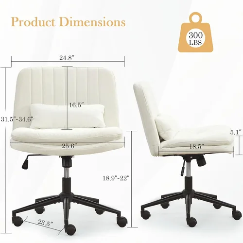 Miniatura 2 de Oprisen Silla cruzada con ruedas, cómodo cojín grueso sin brazos, asiento ancho, patas cruzadas, silla de oficina con almohada, ajustable giratoria