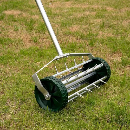 Miniatura 8 de Aireador manual de césped rodante, empujador de herramientas para el hogar resistente con mango de 58 pulgadas para patios y jardines