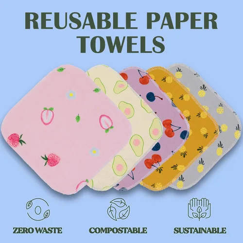 Miniatura 2 de Toallas de papel reutilizables lavables – Toallas de papel sin papel con rollo de cartón, paquete de 25 toallas de cocina de tela, superabsorbentes