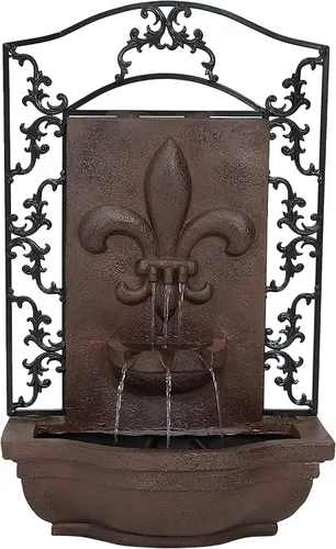 Miniatura 9 de Sunnydaze French Lily - Fuente de agua de pared Polystone de 33 pulgadas para exteriores, bomba sumergible eléctrica, acabado de piedra florentina