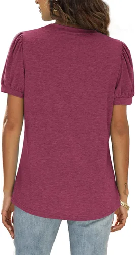 Miniatura 4 de WIHOLL - Blusas de verano para mujer, con cuello en V y mangas abullonadas, camisetas de moda casual