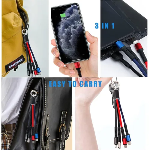 Miniatura 4 de Juego de cables de carga USB multifunción, paquete de 3 cables trenzados de nailon 3 en 1, múltiples cables de carga rápida para el hogar, oficina