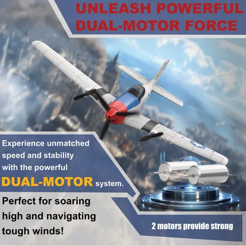 Miniatura 5 de Avión RC para principiantes, avión de control remoto P51 para adultos, caza de 3 canales de 2.4 GHz con estabilizador de giroscopio de 6 ejes, fácil