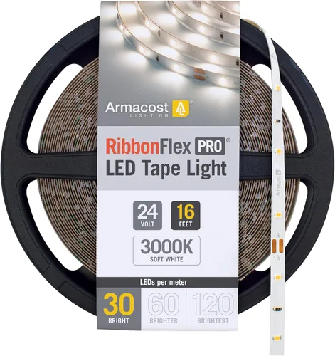 Miniatura 12 de Armacost Lighting RibbonFlex Pro 136230 - Tira de luces LED blancas de 24 V, 120 LED/m, 2700K, 16.4 pies