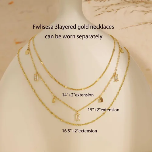 Miniatura 4 de Fwlisesa Collares en capas para mujer, conjunto de collares de oro delicado, collar de gargantilla chapado en oro de 14k, con circonita cúbica