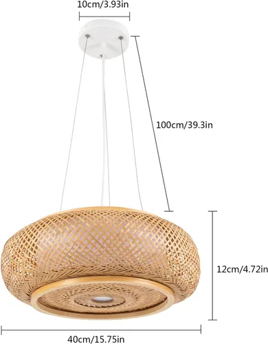 Miniatura 2 de Lámpara colgante de bambú tejida a mano, lámpara de ratán de una sola luz, tejido de madera natural, accesorio colgante de techo con cable ajustable