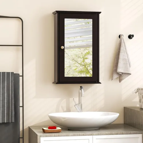 Miniatura 4 de Tangkula Botiquín de baño con espejo, armario de almacenamiento de puerta de espejo único montado en la pared con estante ajustable, gabinete